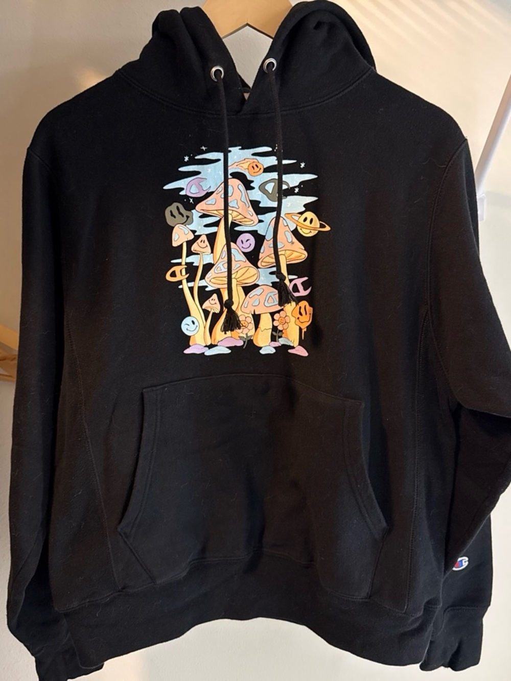 Champion Black Hoodie with Pastel Mushroom Graphic - Picture 2 of 2